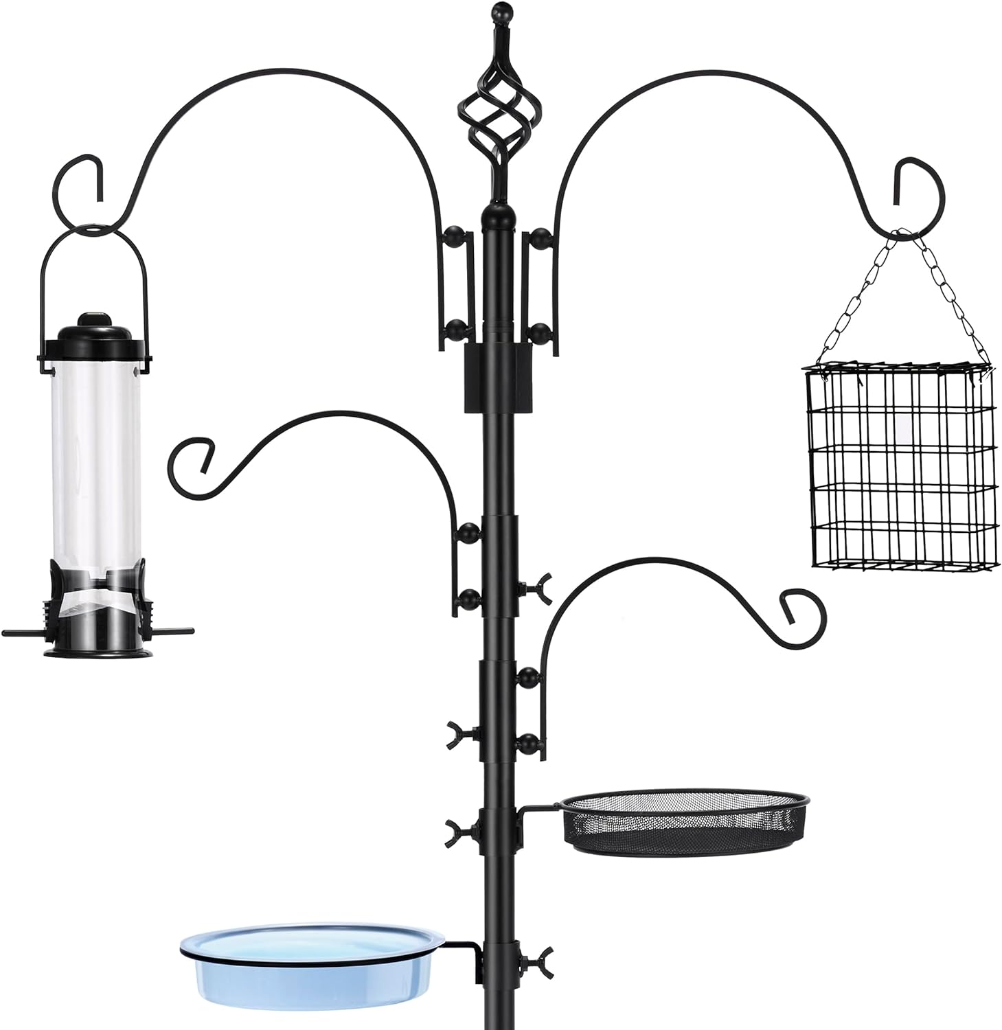 Front. Sorbus - Sorbus 7ft Tall Metal Pole Bird Feeder Stand - Attracts Wild Birds, Garden Decor, Includes Bird Bath & Mesh Food Tray - Black.
