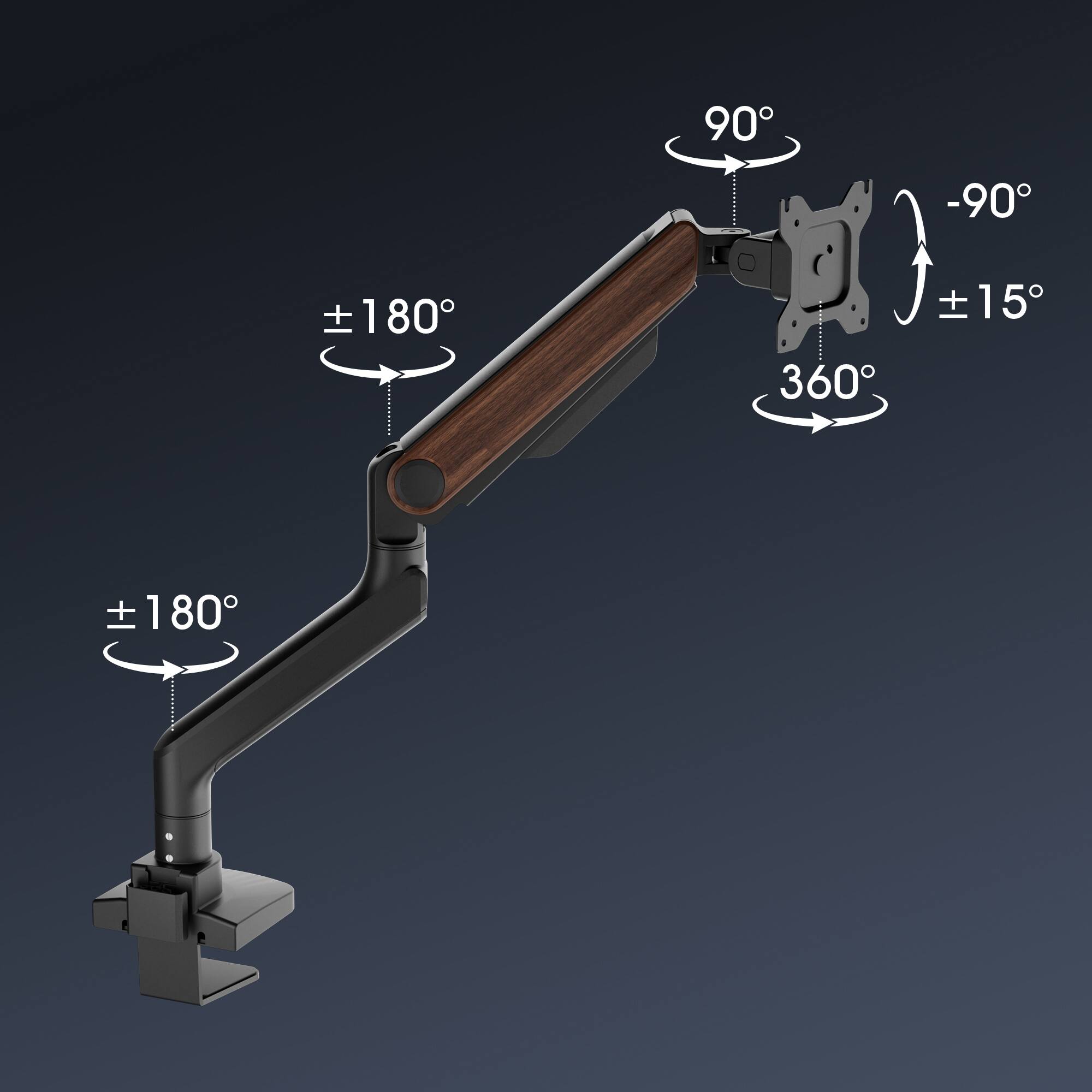 90°, -90°, ±180°, ±15°, 360°