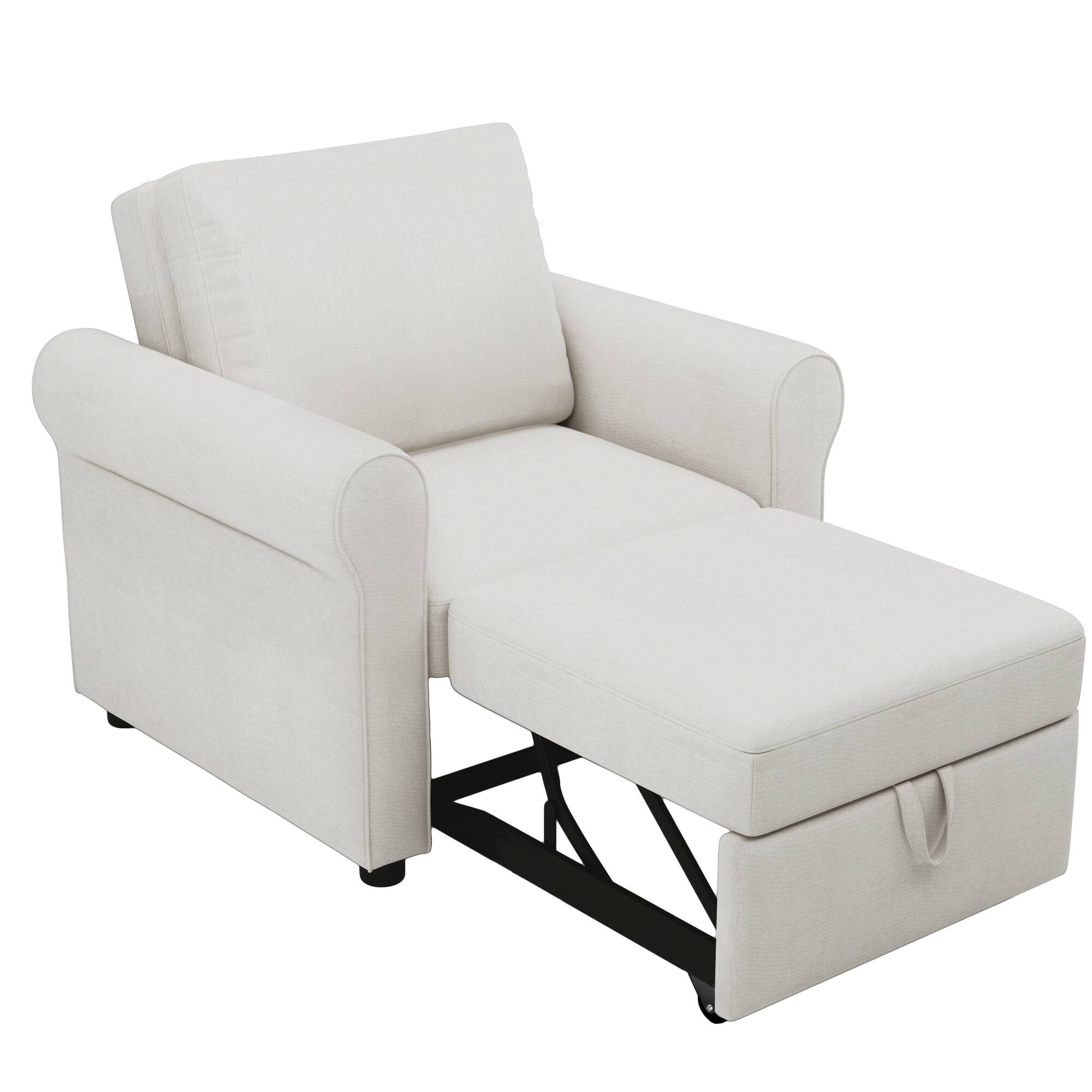 Alt View 2. APRILSOUL - Convertible Sleeper Chair Bed  Single Bed Modern Chair Bed Sleeper - Cream.