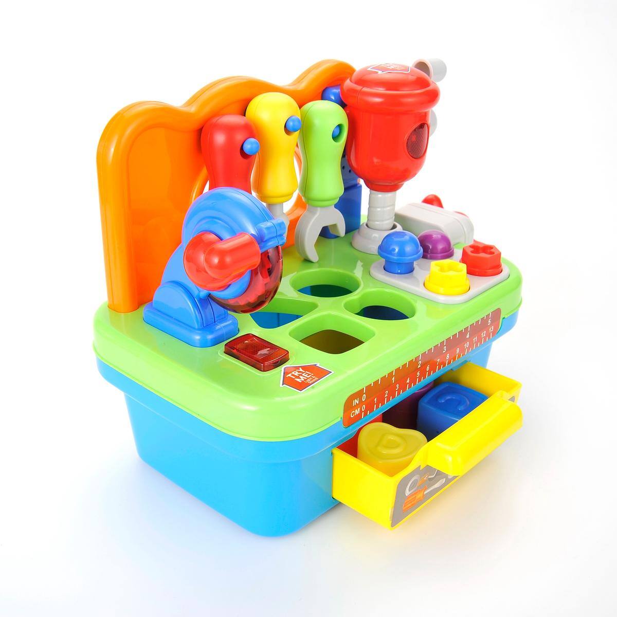 Left. JuzToys - STEM Pretend Play for Toddlers 3-5, Multifunctional Musical Tool Bench Toy, Sound and Lights, Engineering Work Bench - Multi.