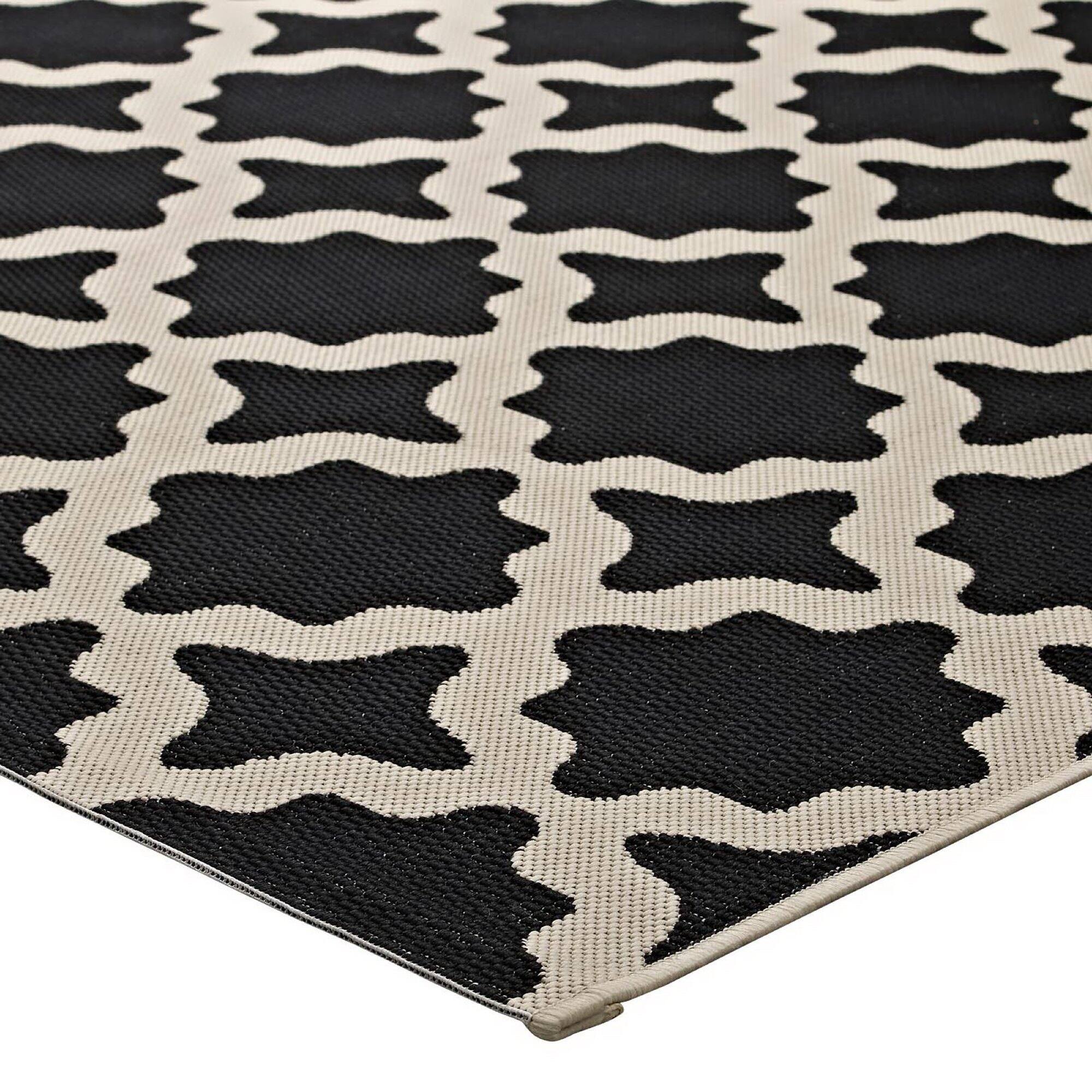 Alt View 2. Modway - Cerelia Moroccan Trellis Indoor and Outdoor Area Rug - Black and Beige.