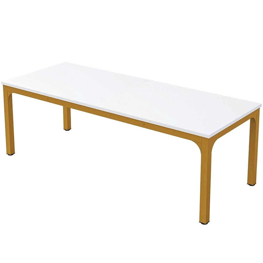 Angle. Kadyn - Kadyn Dining Table, Living Room Table Rectangular, 78 inch Long Kitchen Table for 6-8 People,White & Gold - White & Gold.