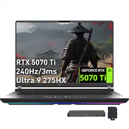 ASUS - ROG Strix G16 16" Gaming,Intel Ultra 9 275HX,64GB DDR5,4TB SSD+1TB Dock Set,RTX 5070 Ti,Backlit Keyboard,Win11 - Gray