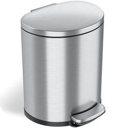 iTouchless - 5 Gallon SoftStep Semi-Round Stainless Steel Step Bathroom Trash Can with AbsorbX Odor Filter - Silver
