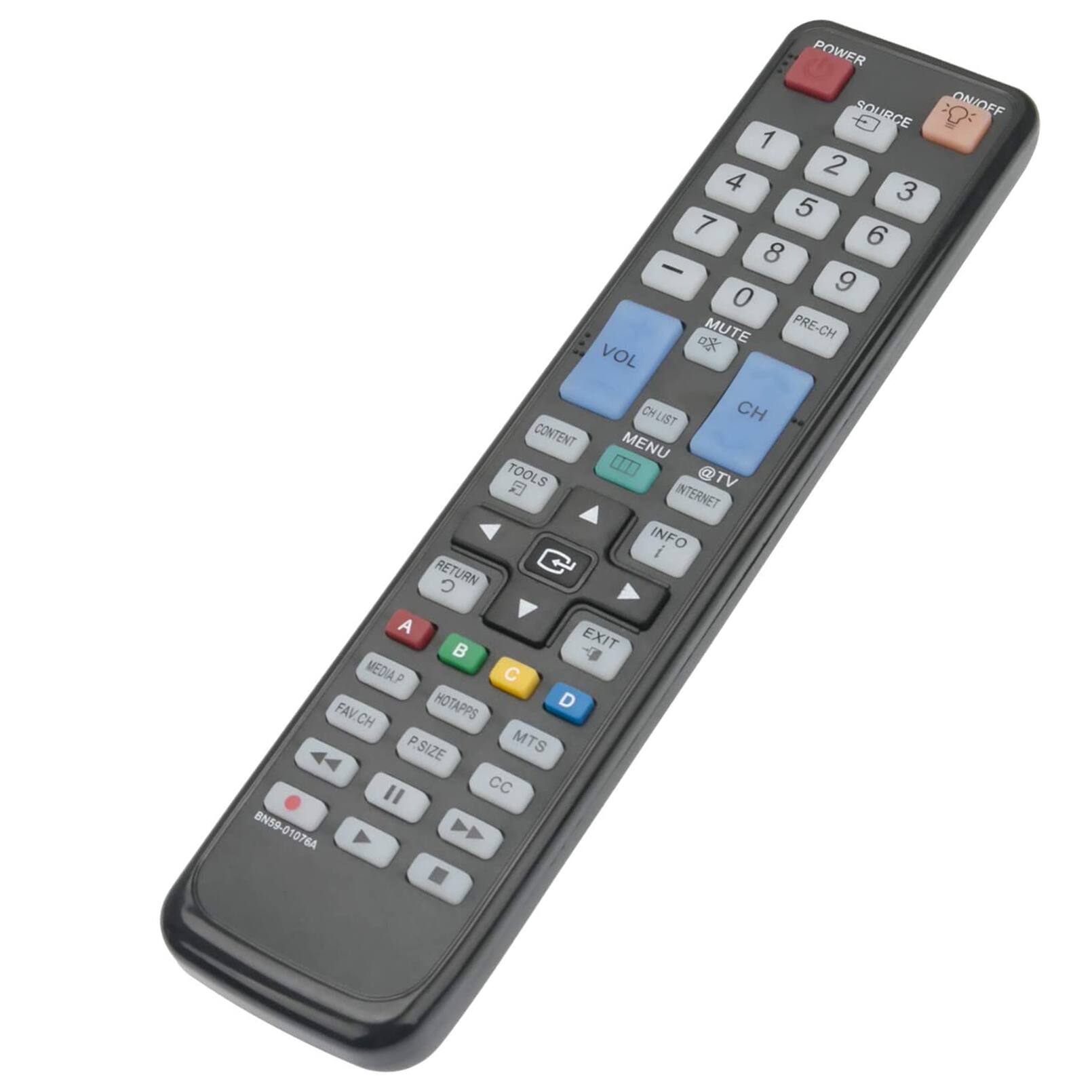 POWER SOURCE Q ON/OFF 1 2 3 4 5 6 7 8 9 0 MUTE PRE-CH VOL CH LIST CH CONTENT MENU TOOLS @ TV INTERNET INFO RETURN EXIT MEDIA P HOTAPPS FAV. CH P. SIZE MTS CC BN59-01076A