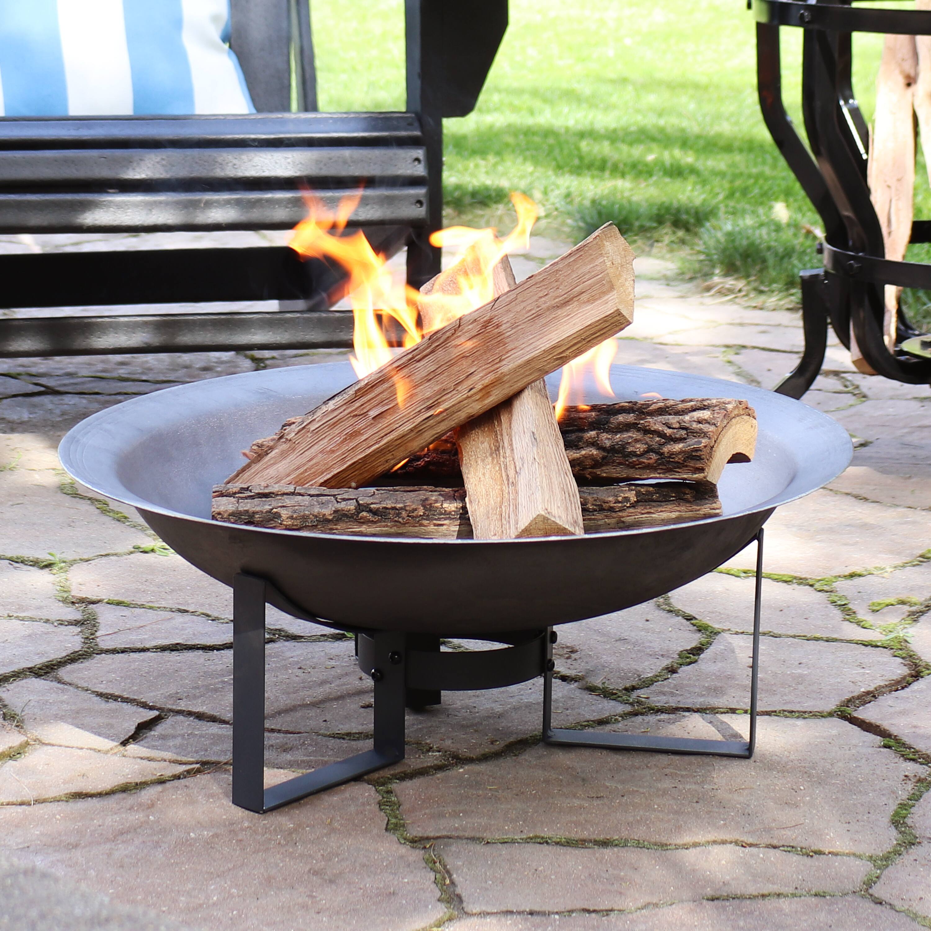 Alt View 1. Sunnydaze - 24 in Modern Cast Iron Fire Pit Bowl with Stand - Bronze.