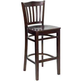 Emma + Oliver - Vertical Slat Back Wooden Restaurant Dining Barstool - Walnut Wood Seat/Walnut Wood Frame