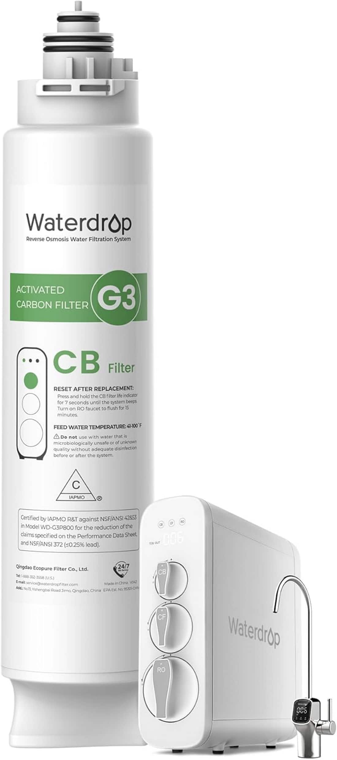 Waterdrop - Replacement Filter for B-BBY-G3P800-W and B-BBY-G3-W Reverse Osmosis System, 1 Year - White - Front_Zoom