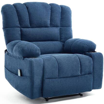 Front. Kadyn - Massage Recliner Chair, 8-Point Vibration & Lumbar Heat, 150° Recline, 330lb Capacity, Blue - Blue.