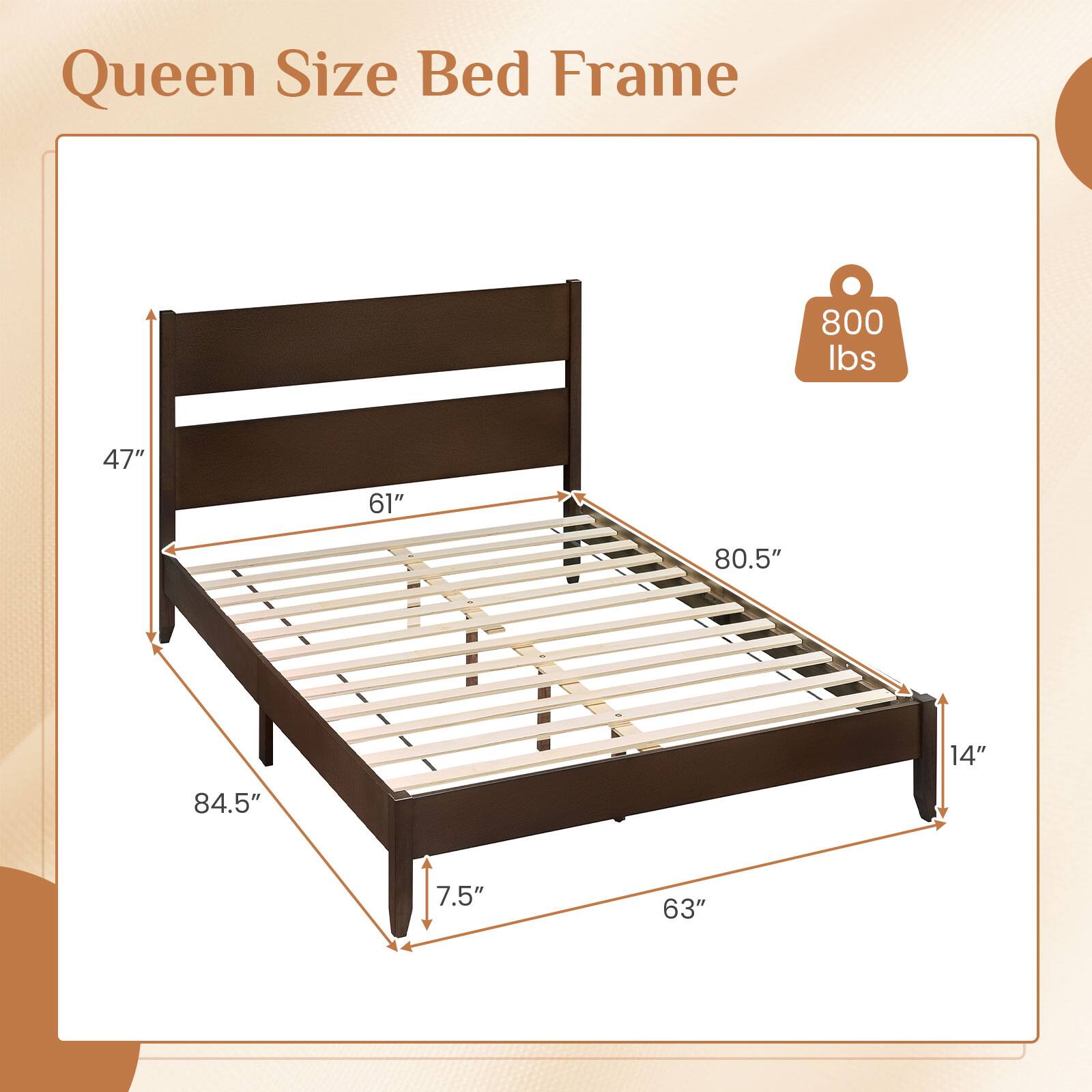Queen Size Bed Frame  
800 lbs  
47" x 61" x 80.5" x 14" x 84.5" x 7.5" x 63"