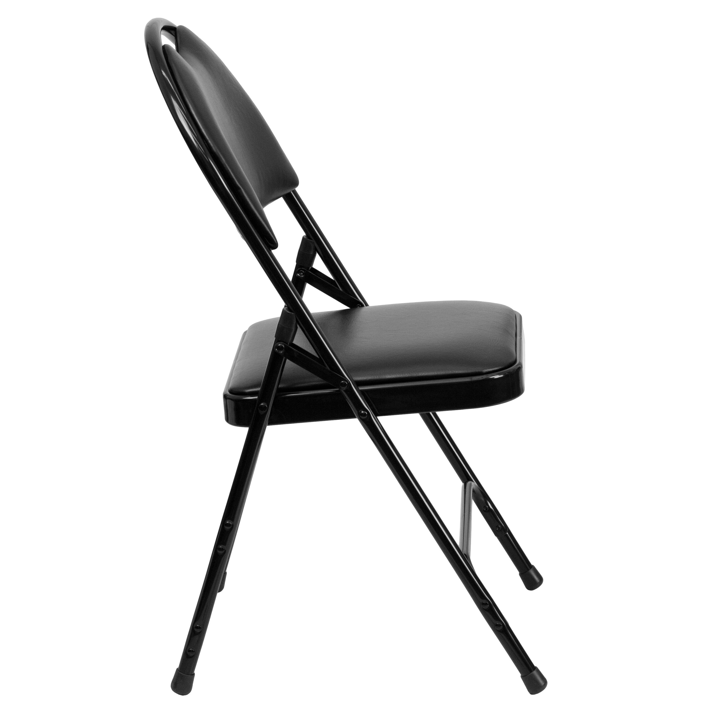 Alt View 7. Emma + Oliver - 4 Pack Home & Office Easy-Carry Party Events Padded Folding Chair - Black Vinyl/Black Frame.