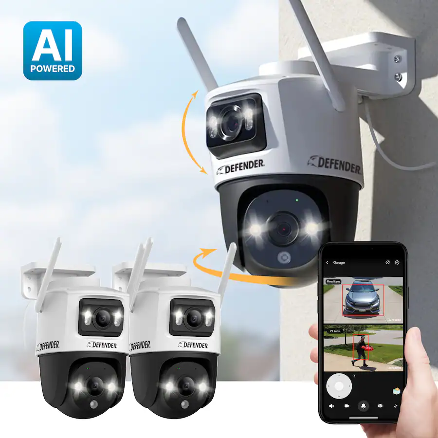 Defender Zoom In Defender AI POWERED Guard Pro 3K PLUS Dual Lens PTZ Wi Fi 6 Plug in ...