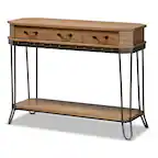 Front. Baxton Studio - Kellyn Vintage Rustic Industrial Finished Wood and Finished Metal 3-Drawer Console Table - Oak Brown/Black.