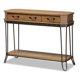 Baxton Studio - Kellyn Vintage Rustic Industrial Finished Wood and Finished Metal 3-Drawer Console Table - Oak Brown/Black