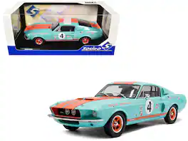 1967 Shelby GT500 #4 "Gulf Racing Tribute" Light Blue with Orange Stripes 1/18 Diecast Model Car by Solido