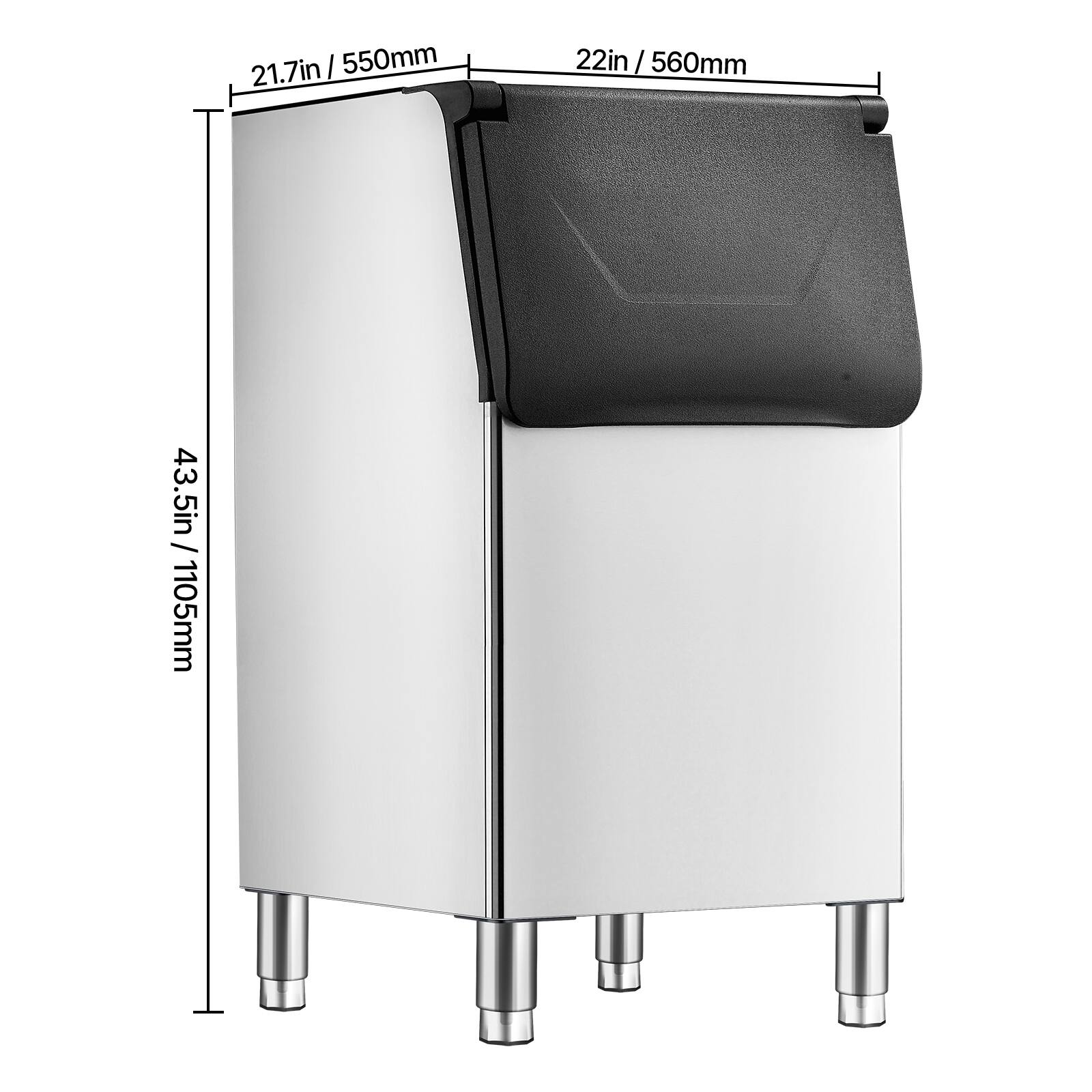 21.7in / 550mm  
22in / 560mm  
43.5in / 1105mm