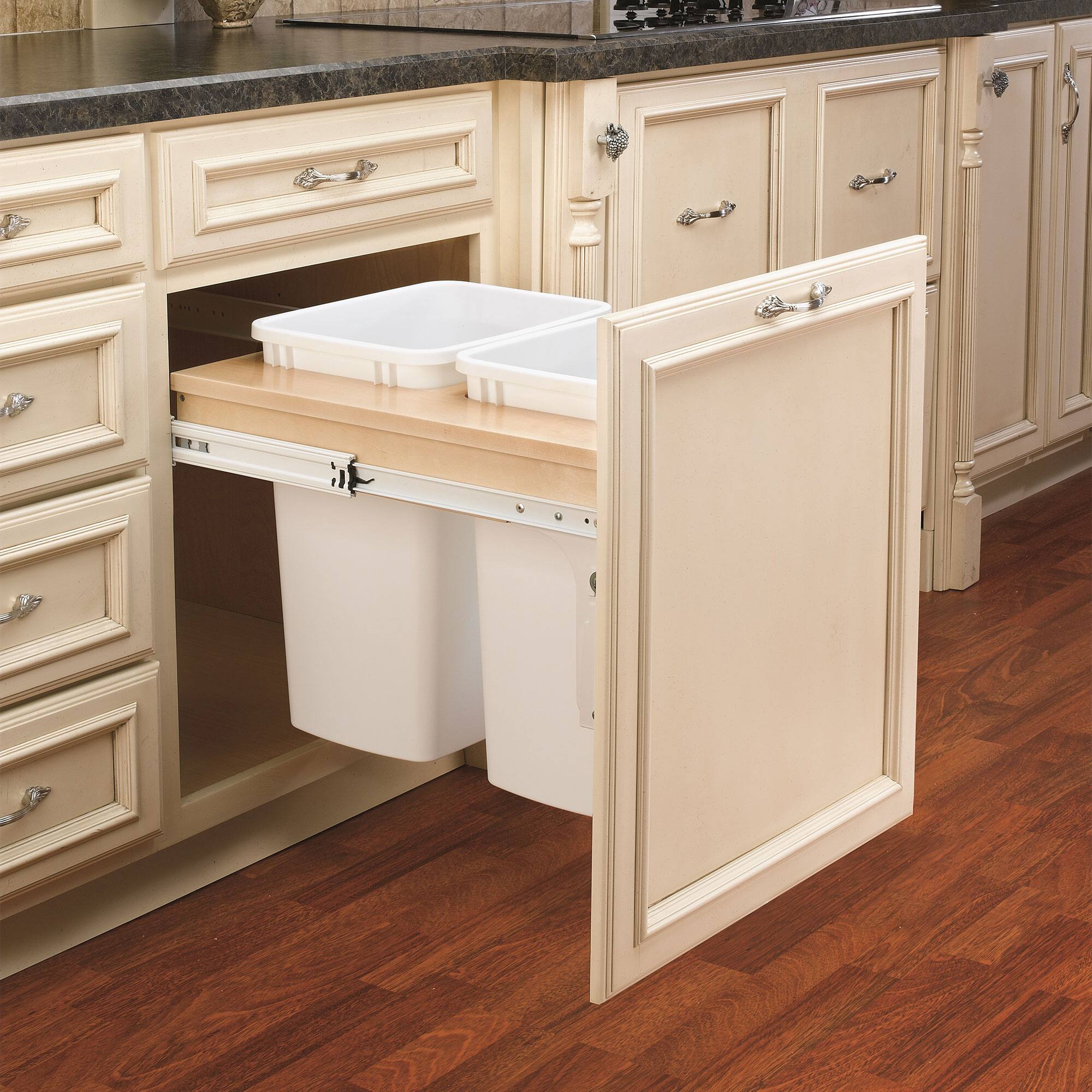 Alt View 1. Rev-A-Shelf - Rev-A-Shelf Double Pullout Top Mount Trash Cans 35 qt., White, 4WCTM-21DM2-162 - Light Brown.