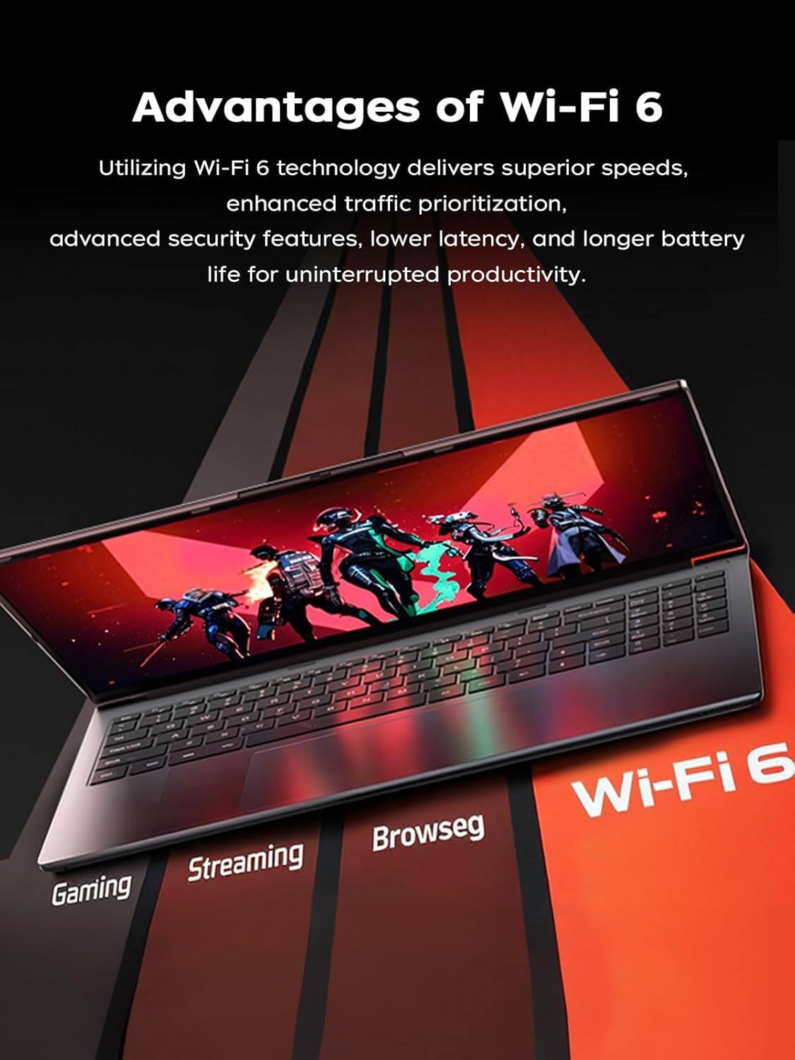 Advantages of Wi-Fi 6

Utilizing Wi-Fi 6 technology delivers superior speeds, enhanced traffic prioritization, advanced security features, lower latency, and longer battery life for uninterrupted productivity.

Wi-Fi 6

Gaming  
Streaming  
Browseg
