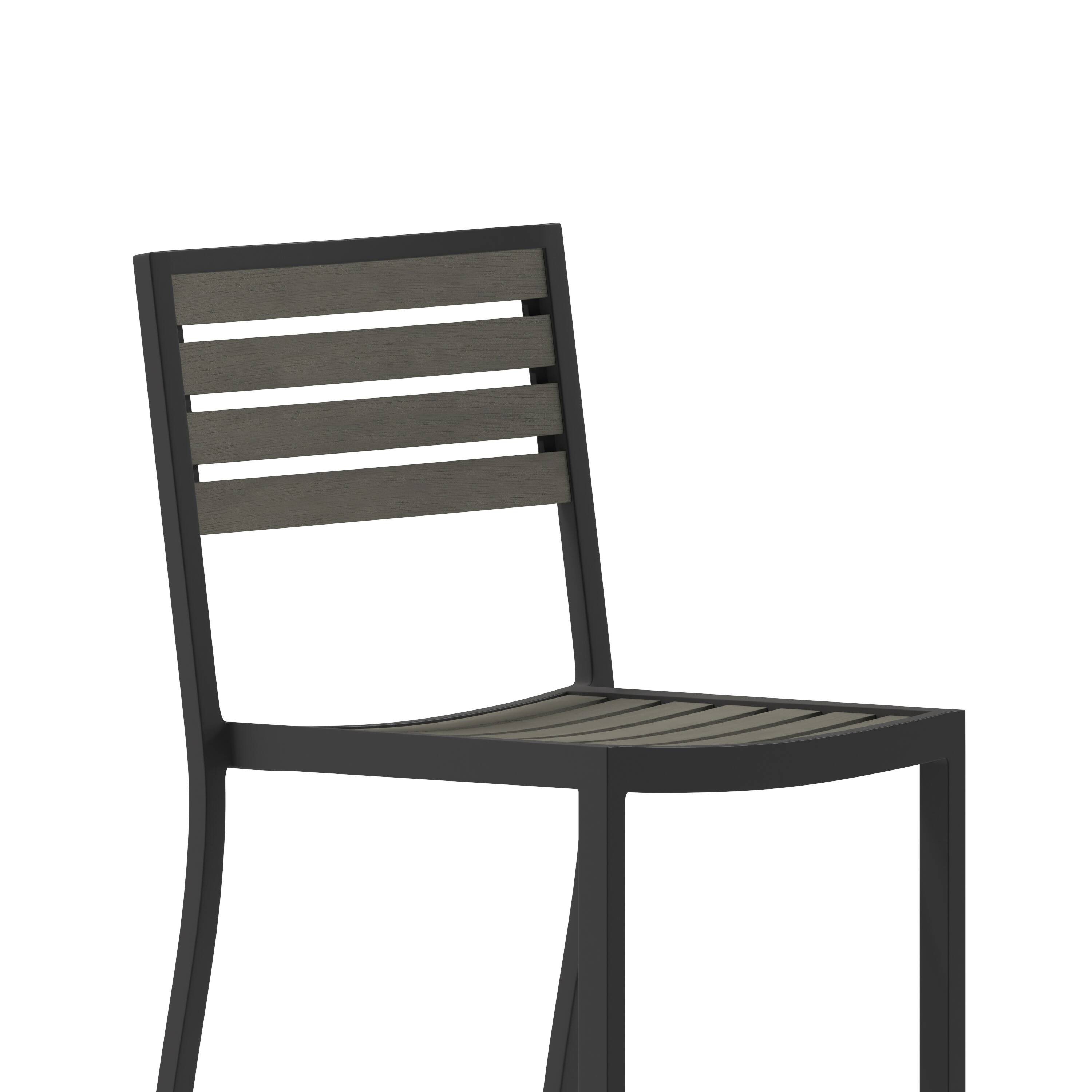 Alt View 10. Emma + Oliver - Livia All-Weather Armless Bar Height Dining Stool with Polyresin Slats and Aluminum Frame - Gray Wash.