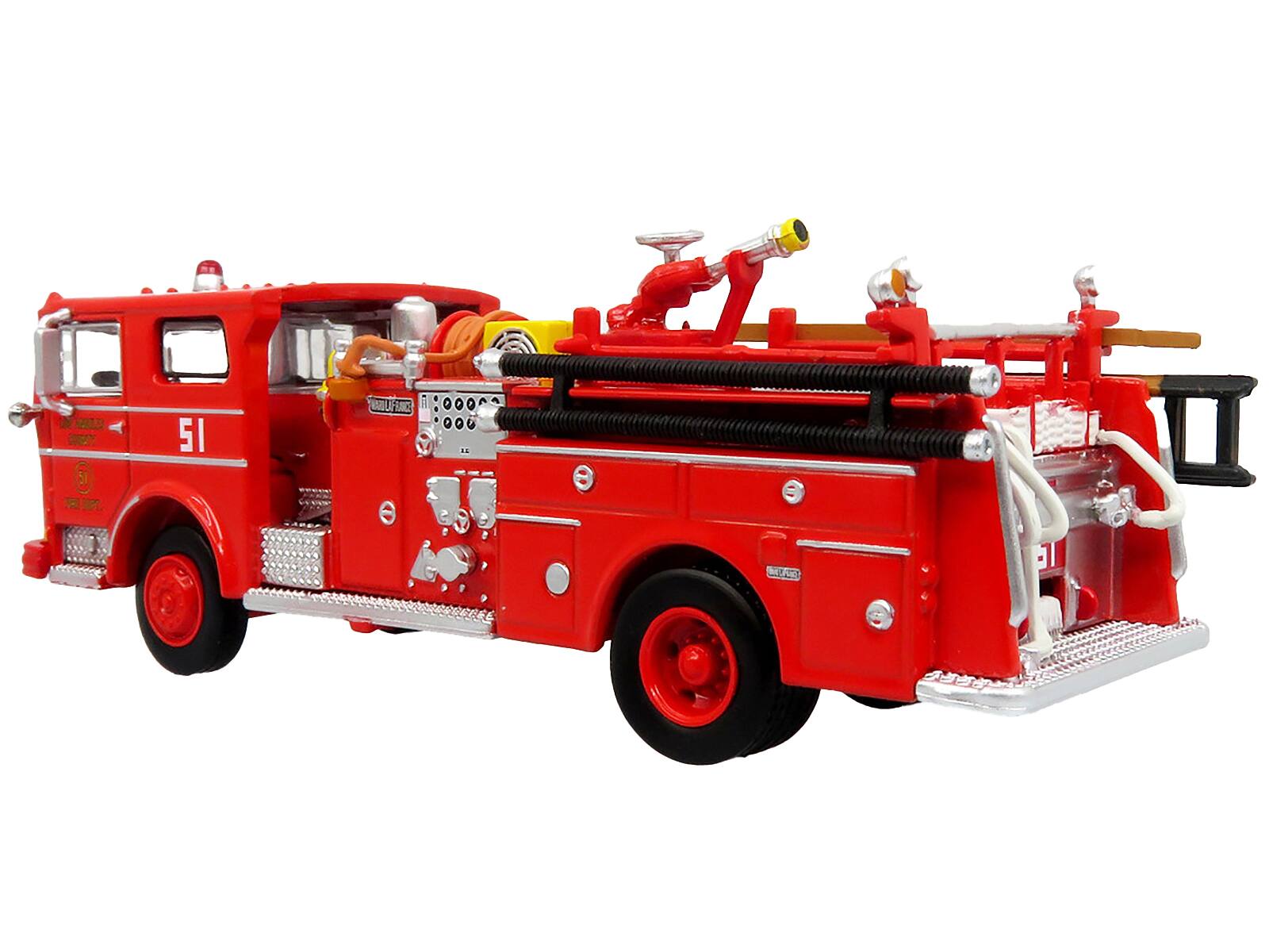 Alt View 1. Iconic Replicas - 1973 Ward LaFrance Fire Engine "Los Angeles County Fire Department Engine 51" Red "5 Alarm" Series Limited Edition 1/87 - Red.