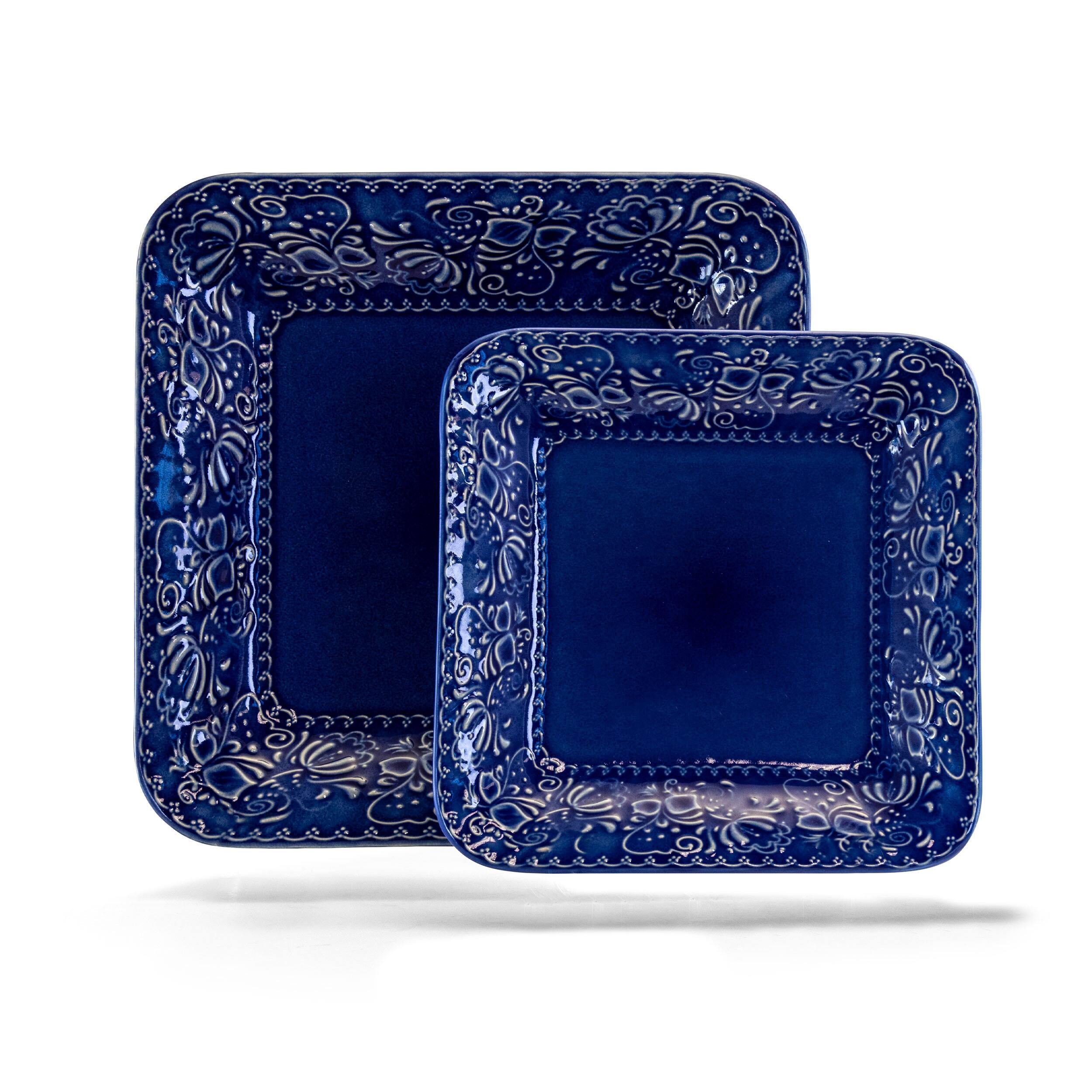 Alt View 8. Elama - Elama Indigo Lotus 16 Piece Square  Dinnerware Set - Indigo.