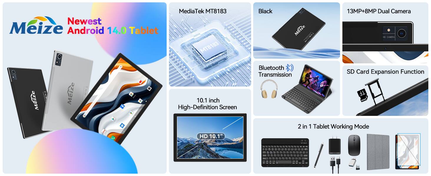 MEIZE Newest 2025 Android 14 Tablet, 128GB+16(8+8 Expand) GB/512GB