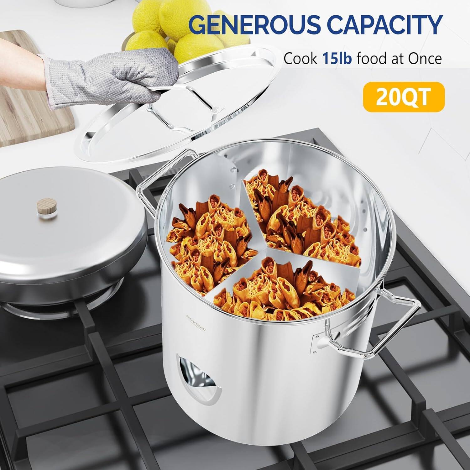 GENEROUS CAPACITY  
Cook 15lb food at Once  
20QT