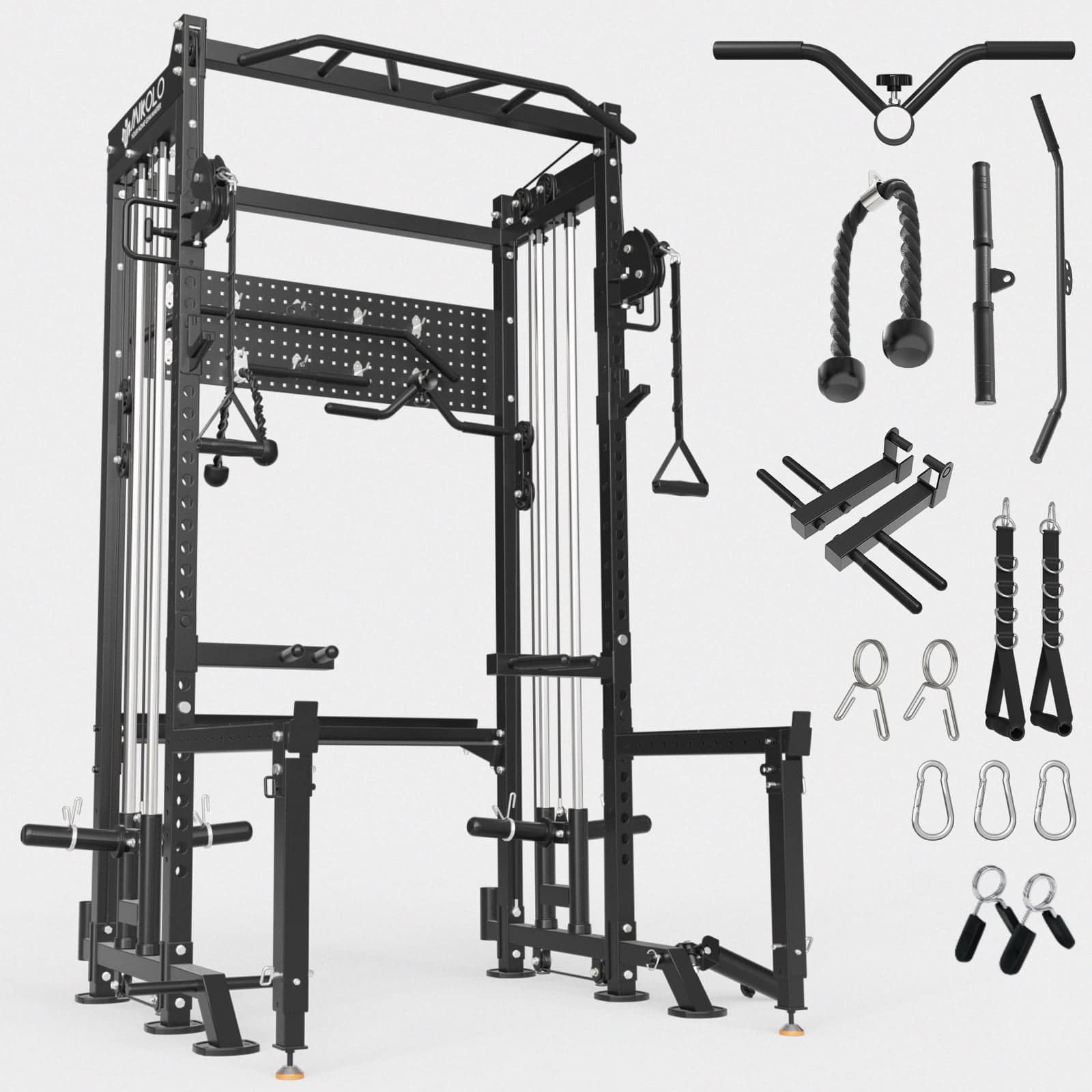 Mikolo - Power Rack, 2000LB Capacity Power Cage with Dual Pulley Cable Crossover System, Multi-function Squat Rack - Black