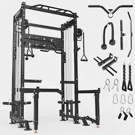 Mikolo - Power Rack, 2000LB Capacity Power Cage with Dual Pulley Cable Crossover System, Multi-function Squat Rack - Black
