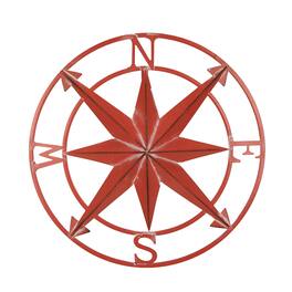 Zeckos - 20 Inch Distressed Metal Compass Rose Nautical Wall Decor Indoor Outdoor - Coral