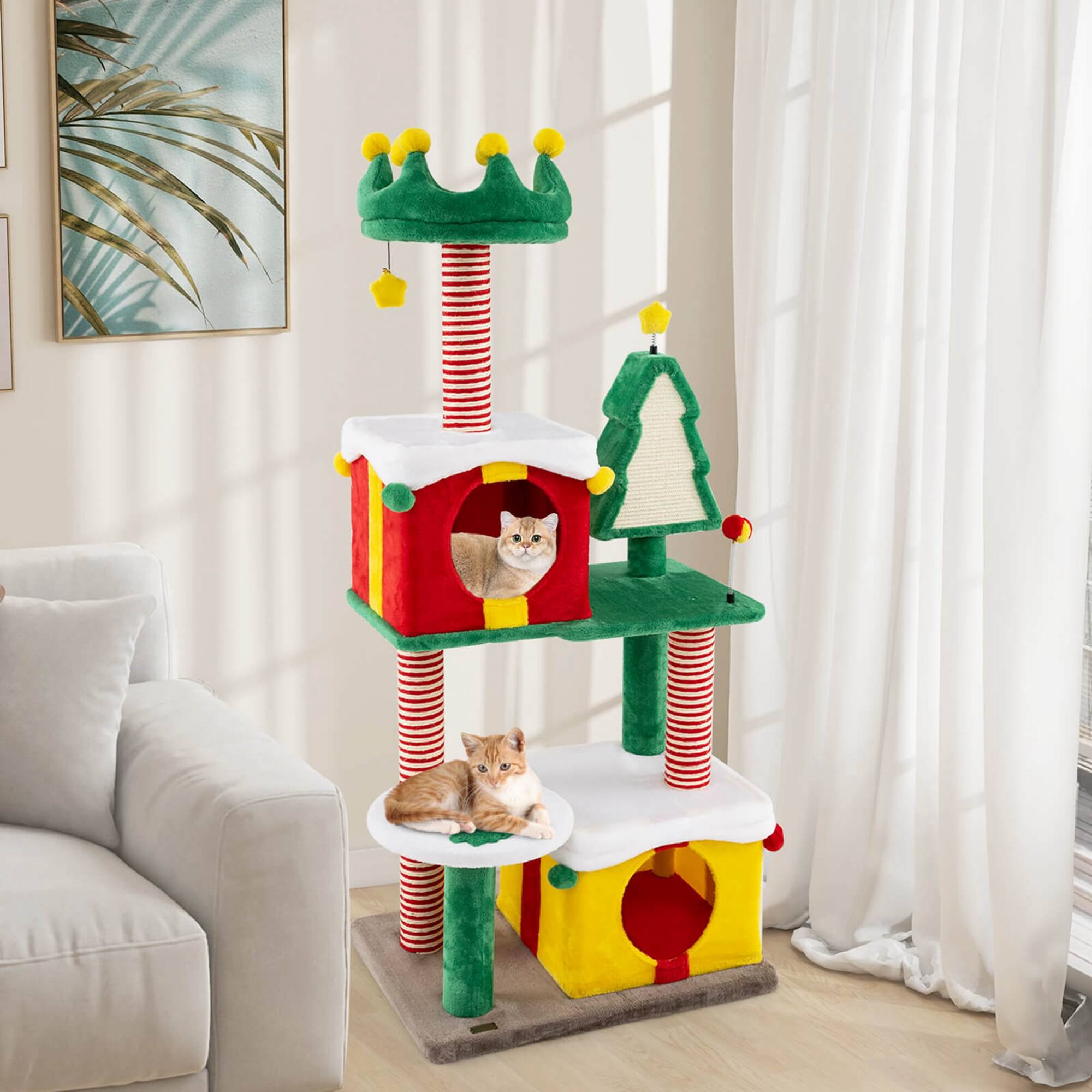 Alt View 4. Costway - Costway Christmas Cat Tree for Indoor Cats with Sisal Scratching Posts Carpet Plush Perch - Multicolor.