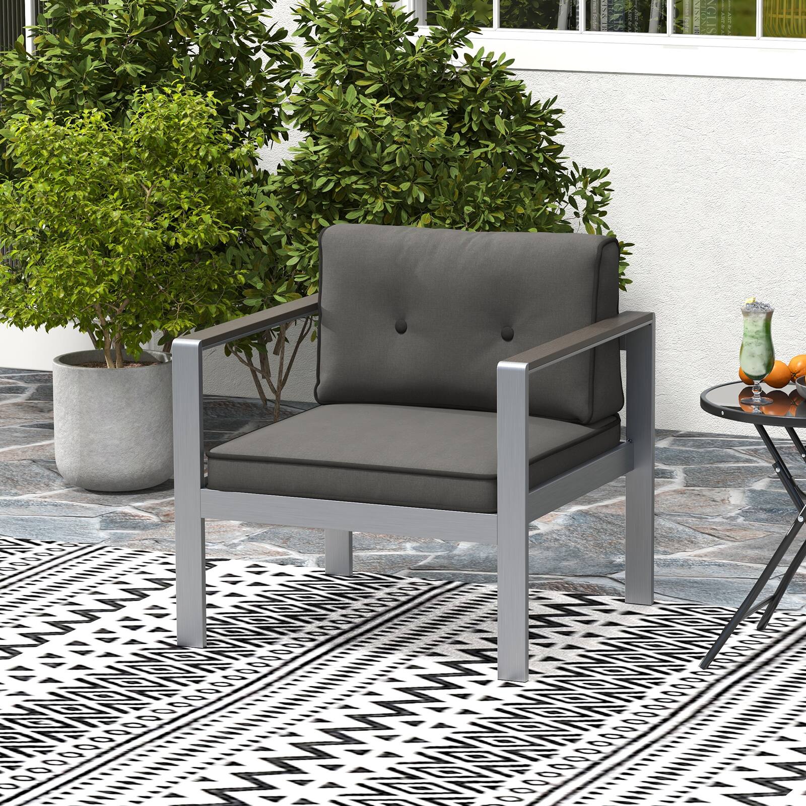 Alt View 1. Costway - Costway 1PC Patio Aluminum Armchair Outdoor Single Sofa Chair with Cushions & Armrests Lawn - Gray,Silver.