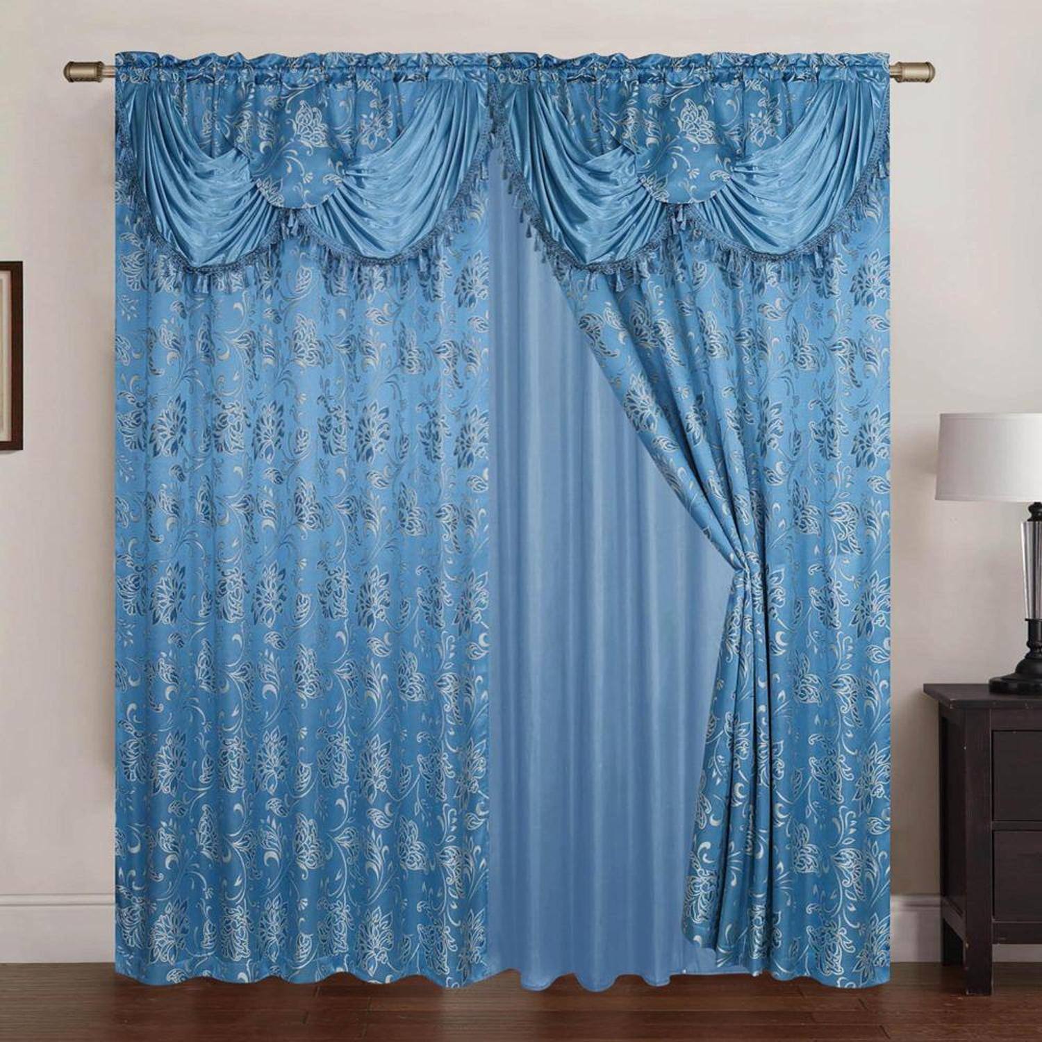 Angle. RT Designers Collection - RT Designers Collection Clayton Blue 2-Piece Room Darkening Grommet Curtains - 54" x 84" Each - Blue.