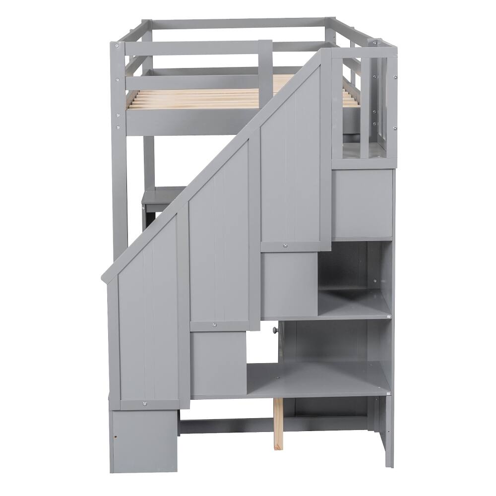 Alt View 10. Loheer - Loheer Twin Loft Bed with Desk and Storage Stairs Gray - Gray.