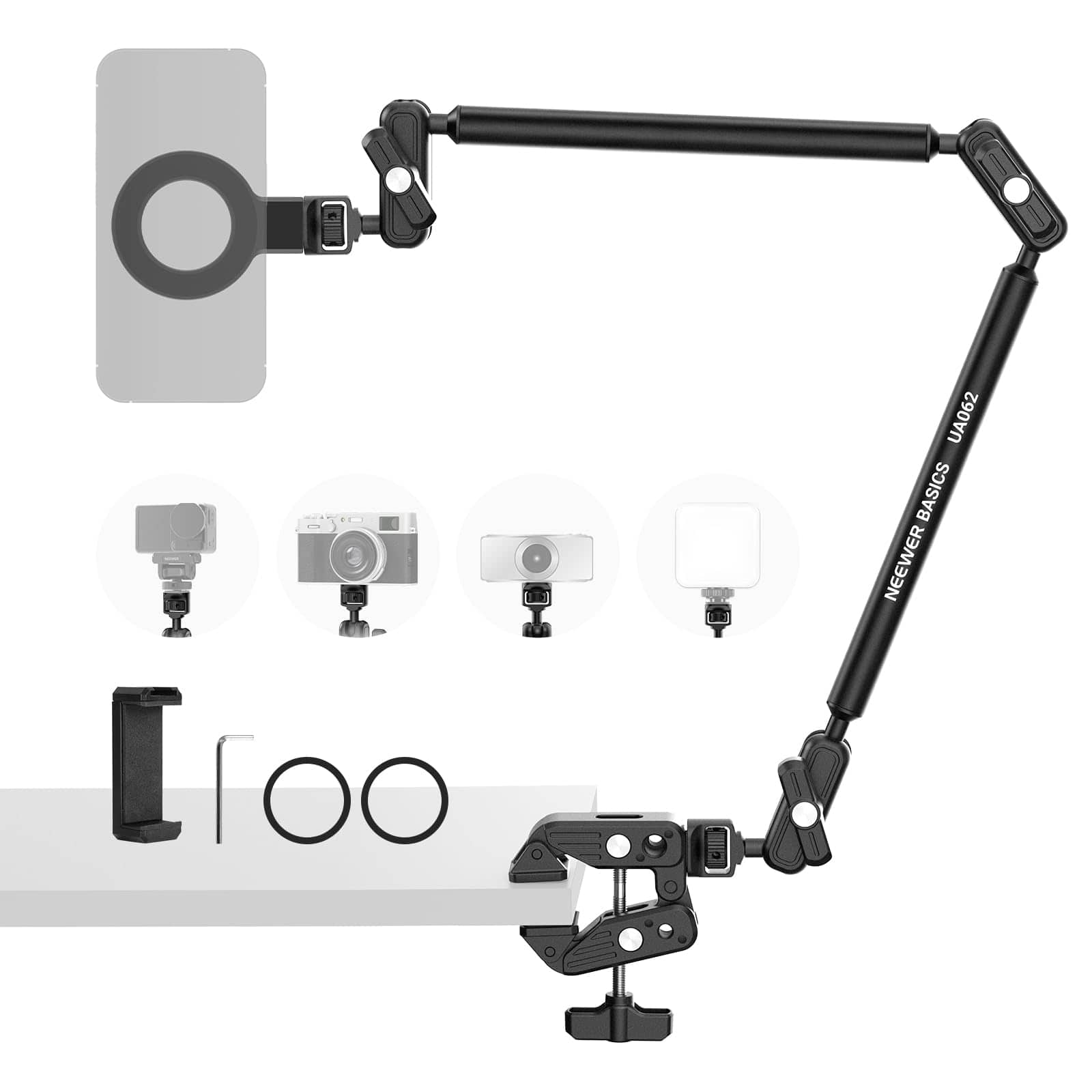 Neewer - BASICS 26.4" Magic Arm with Desk Clamp & Magnetic Phone Mount, MagSafe/Android, UA062