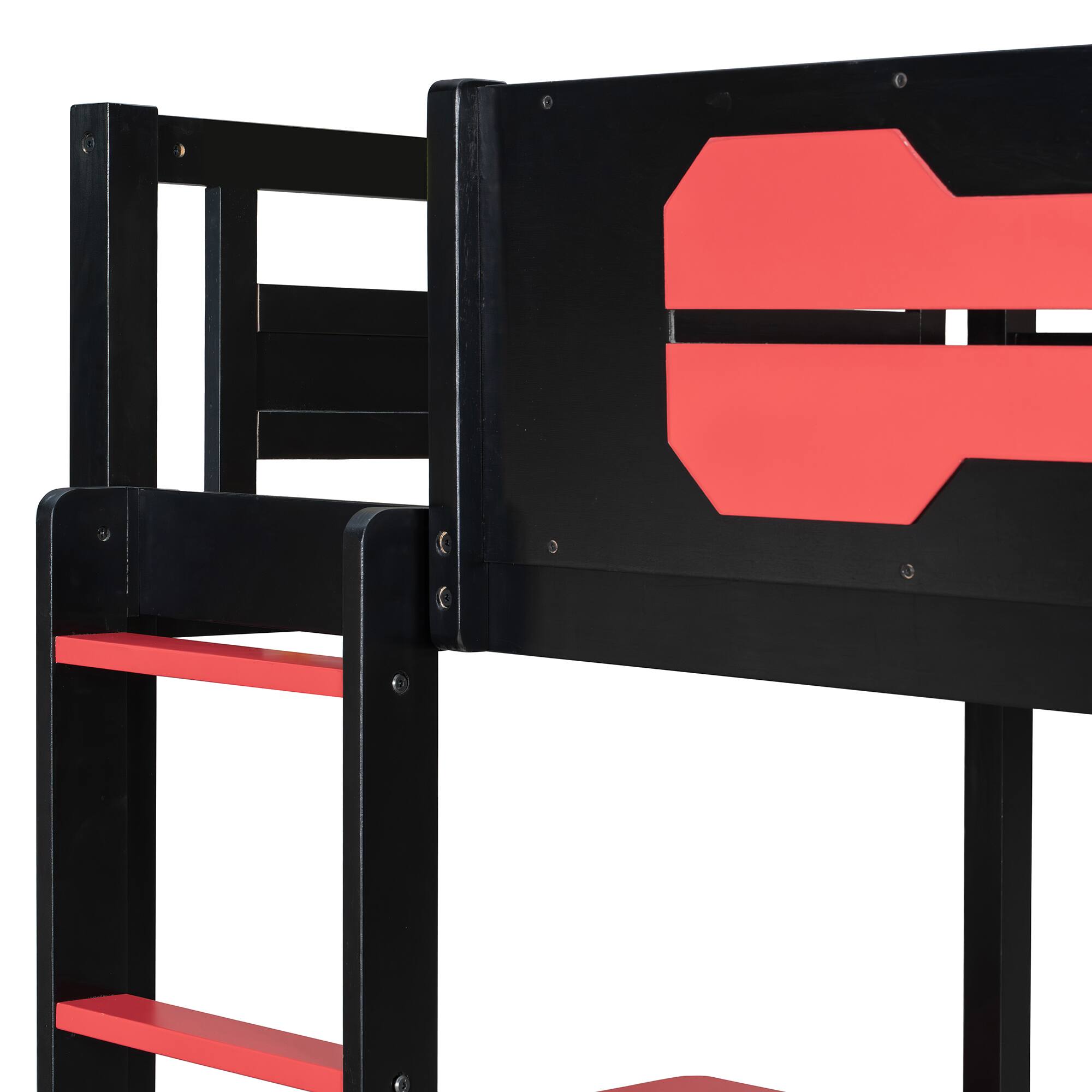 Alt View 6. Anysun - Twin Size Bunk Bed with Two Built-In Gaming Desks, USB Desktop Ports & Pegboard Organizer, Gaming Bunk Frame for Gamer - Red.