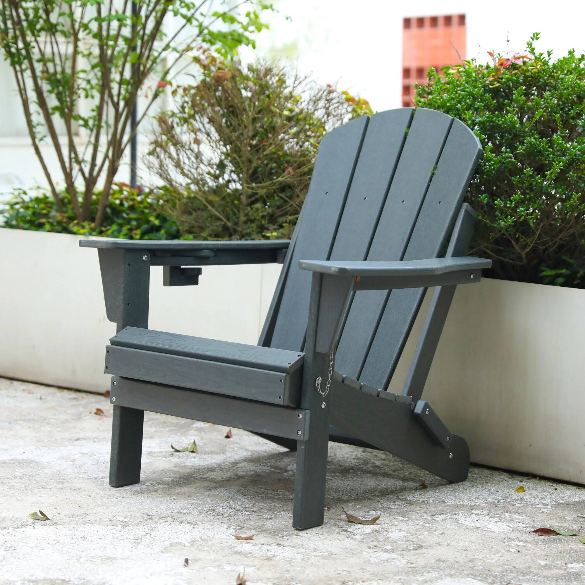 Angle. Boyel Living - Folding HDPE Adirondack Chair with Wood Texture - Grey.