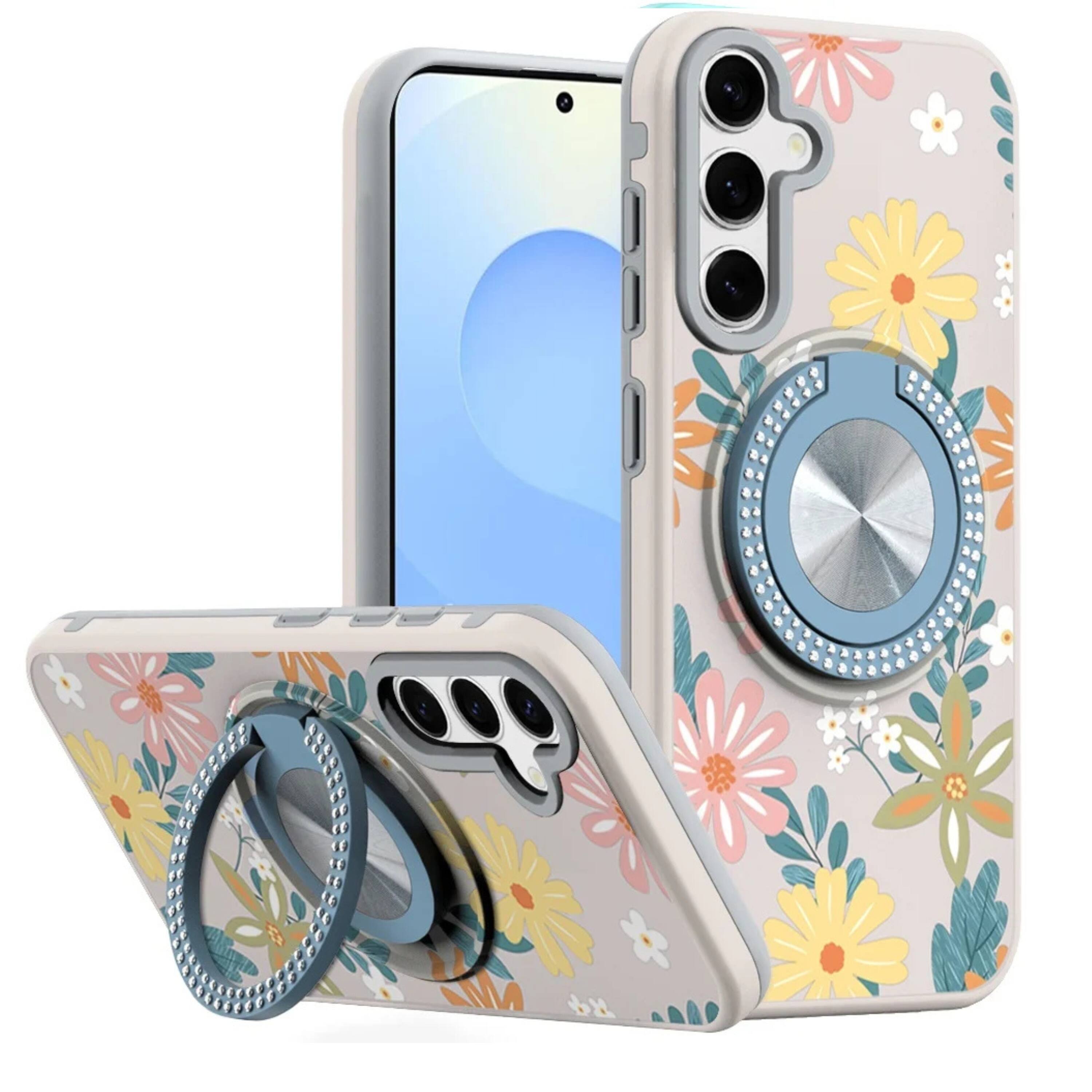 Kitcheniva - Printed Design Ring Stand Case With Tempered Glass For Samsung S25 Plus S24 Plus - Garden Ash price history on PriceWatchPro