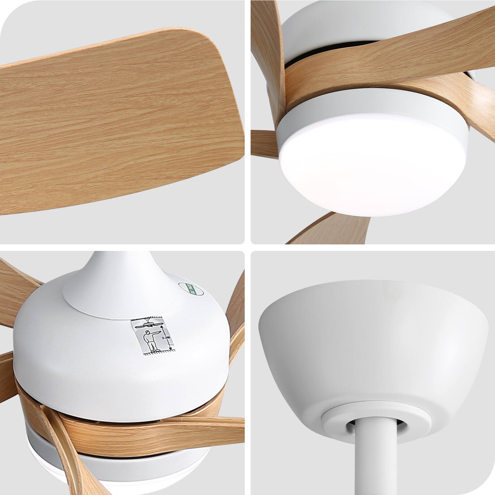 Alt View 1. Sofucor - 52 inch Low Profile Ceiling Fans with Lights and Remote Control Outdoor Indoor Ceiling Fan - White.