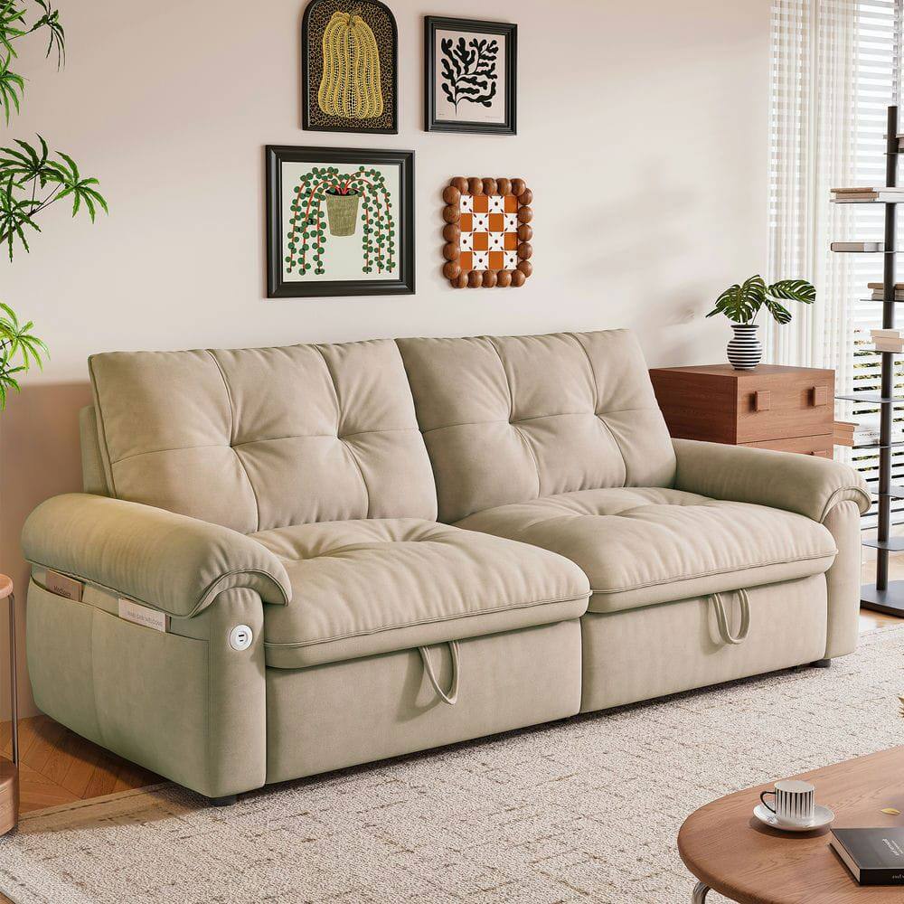 Kadyn - 2-in-1 Convertible Sofa Bed, Velvet Loveseat Guest Bed with 600lb Capacity - Brown