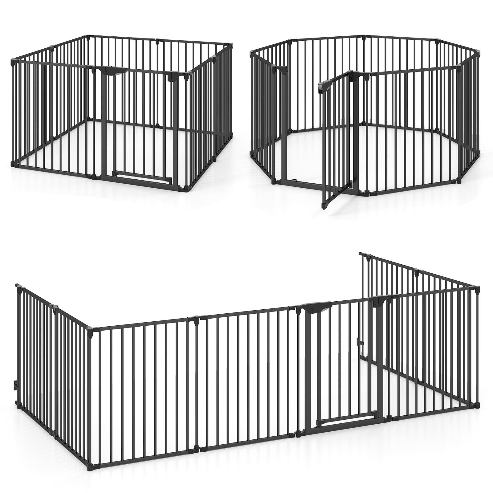 Alt View 9. Gymax - Gymax 8-Panel Adjustable Pet Safety Fence w/Auto-close Door & Double Locking System Black.