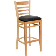 Front. Emma + Oliver - Ladder Back Wooden Restaurant Dining Barstool - Black Vinyl Seat/Natural Wood Frame.