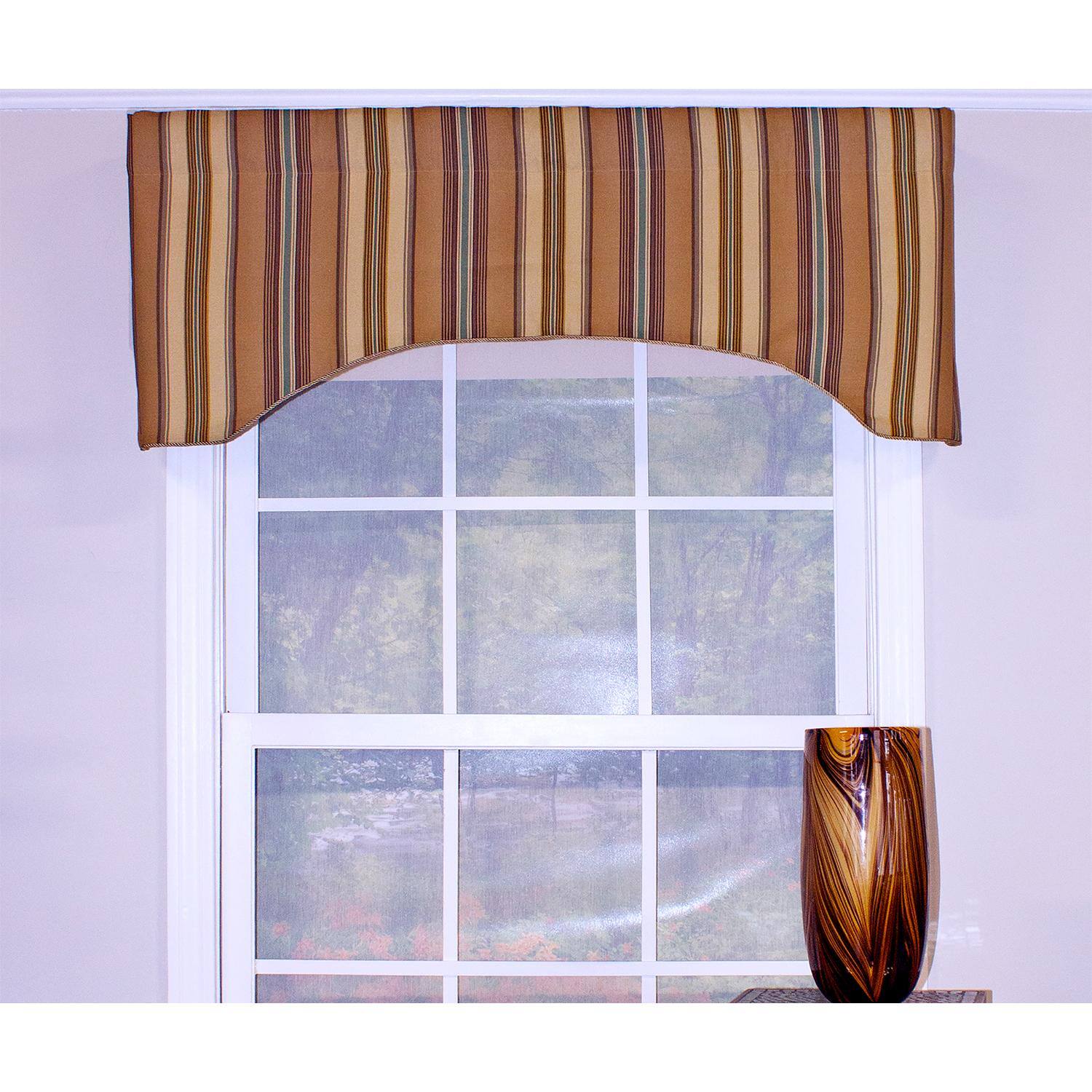 Angle. RLF Home - RLF Home Daria Stripe Corded Arch 100% Cotton with Fully Lined 3" Rod Pocket Valnance for Windows 50" x 17" Saddle - Saddle.