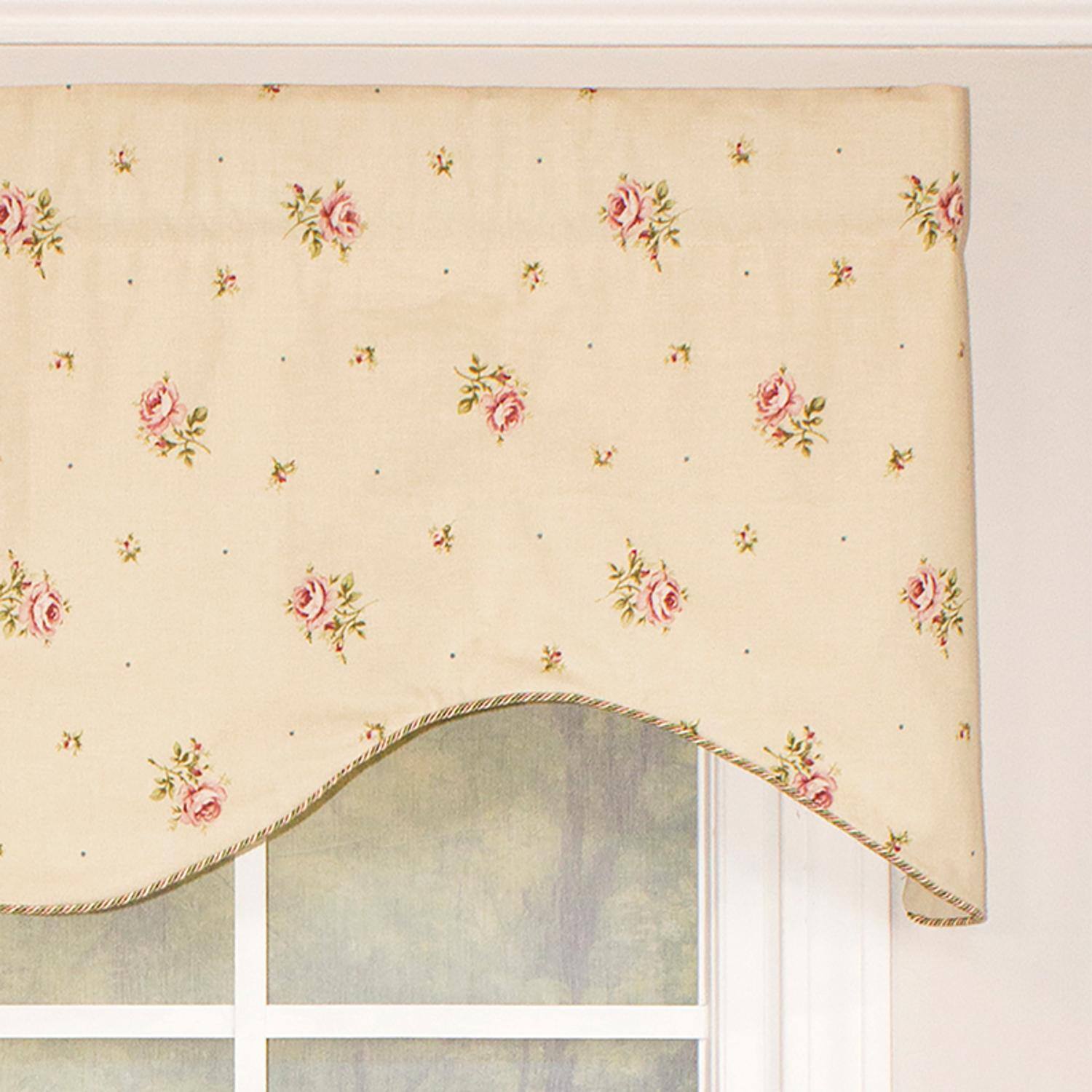 Left. RLF Home - RLF Home Hillside Corded Cornice 100% Cotton with Fully Lined 3" Rod Pocket Valnance for Windows 50" x 17" Natural - Natural.