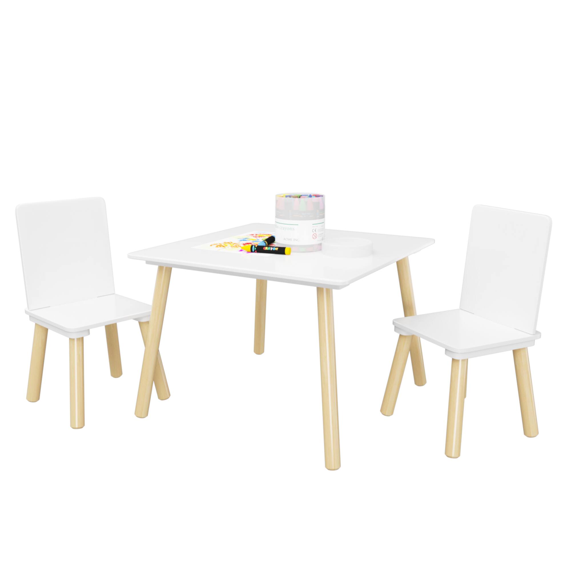 Alt View 10. Tiramisubest - Kids Table and 2 Chairs Set, 3 Pieces Toddler Table and Chair Set, Wooden Activity Play Table Set (White) - White.