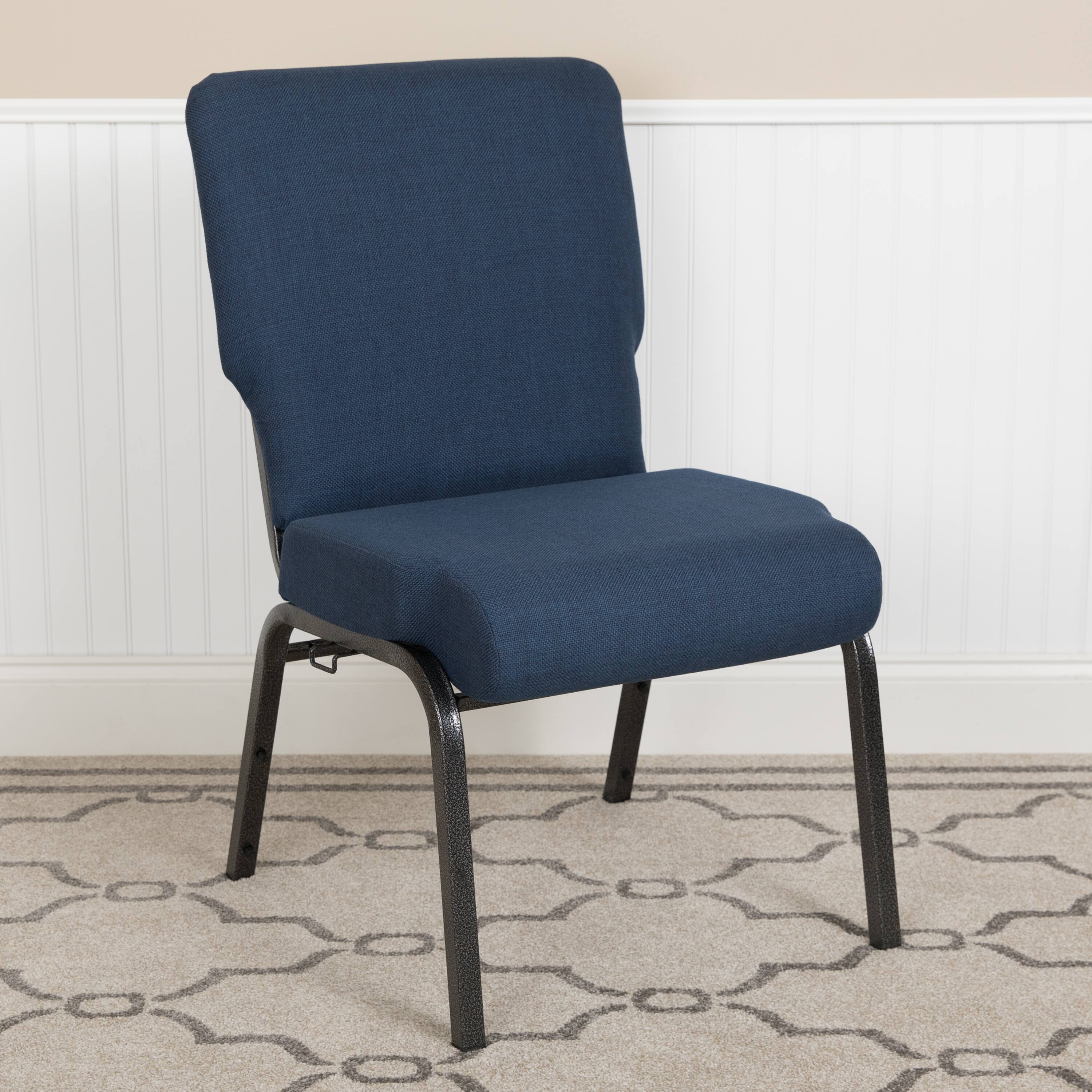 Alt View 1. Emma + Oliver - 20.5 in. Molded Foam Church Chair - Navy Fabric/Silver Vein Frame.