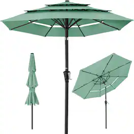 Best Choice Products - 10ft 3-Tier Patio Umbrella, Market Sun Shade w/ Tilt Adjustment, Easy Crank - Seaglass