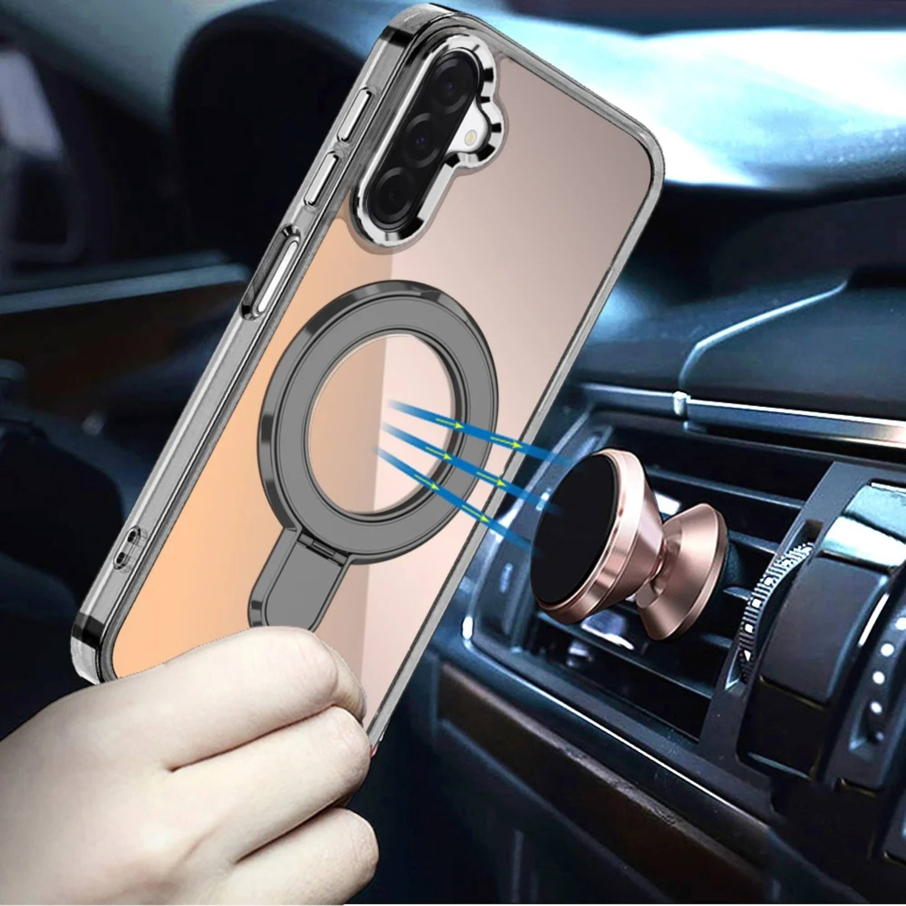 Angle. Kitcheniva - Radiant Chrome Magnetic Circle Stand Case With Tempered Glass For Samsung A17 5G Black - Black.