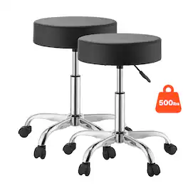 VEVOR - Rolling Stools with Wheels,Set of 2, 500 lbs Weight Capacity, Height Adjustable, Thick Cushion Ergonomic PU Leather Seat - Black