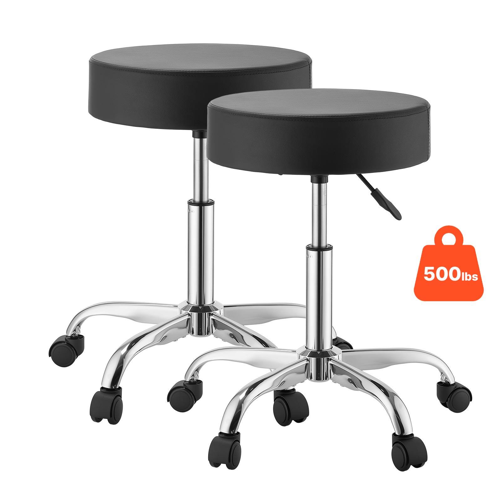 VEVOR - Rolling Stools with Wheels,Set of 2, 500 lbs Weight Capacity, Height Adjustable, Thick Cushion Ergonomic PU Leather Seat - Black